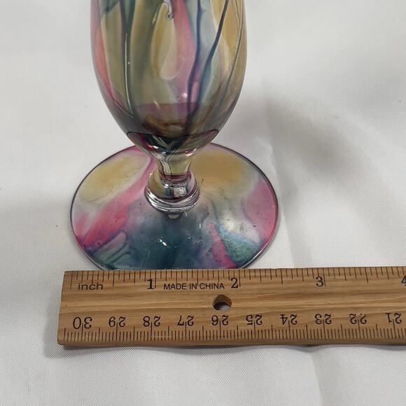 Rueven Nouveau Art Glass Co. Hand Painted Translucent Bud Vase 8" Tall - Picture 7 of 15